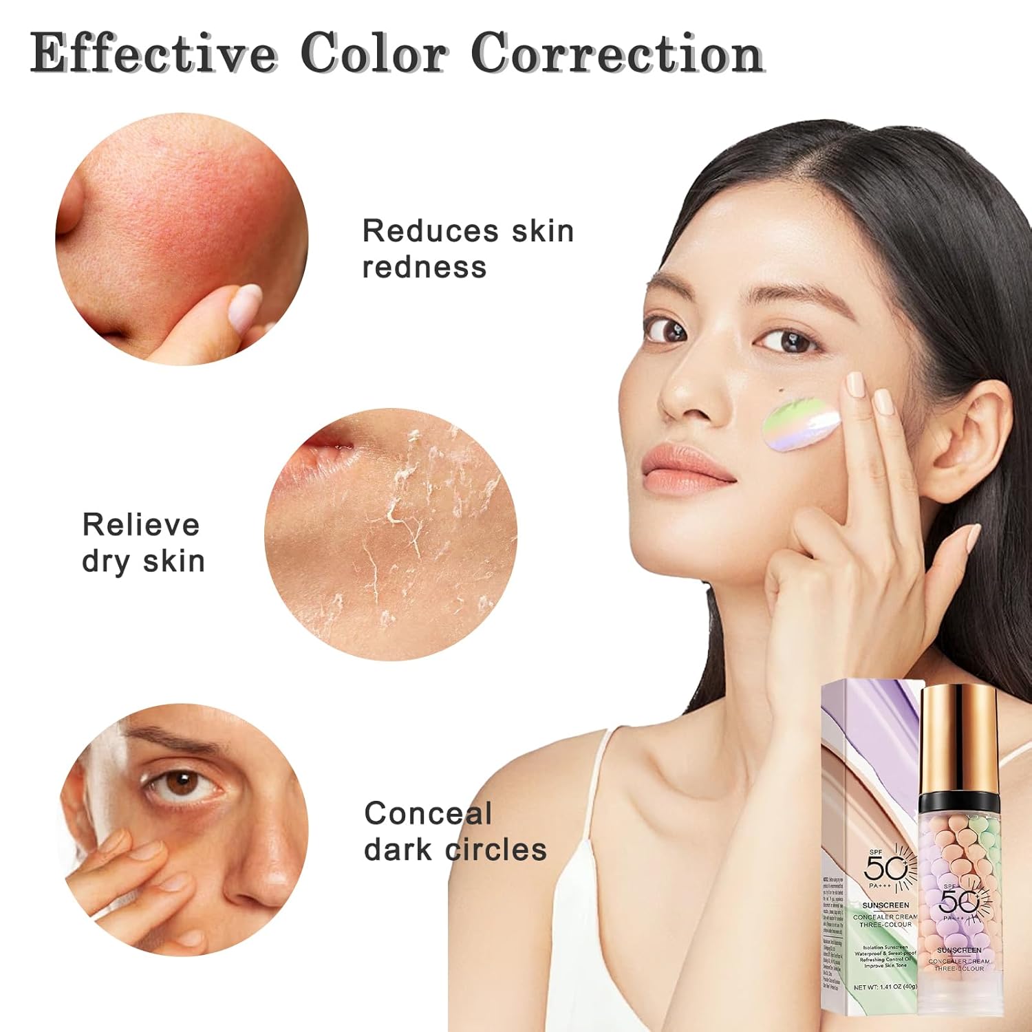 3 In 1 Primer for Face Before Makeup, Sunscreen Isolation Cream Face Tinted Moisturizer, SPF 50,One Step Color Corrector, Makeup Primer Oil Control & Concealer Skin Tone Correcting,Radiance Skin
