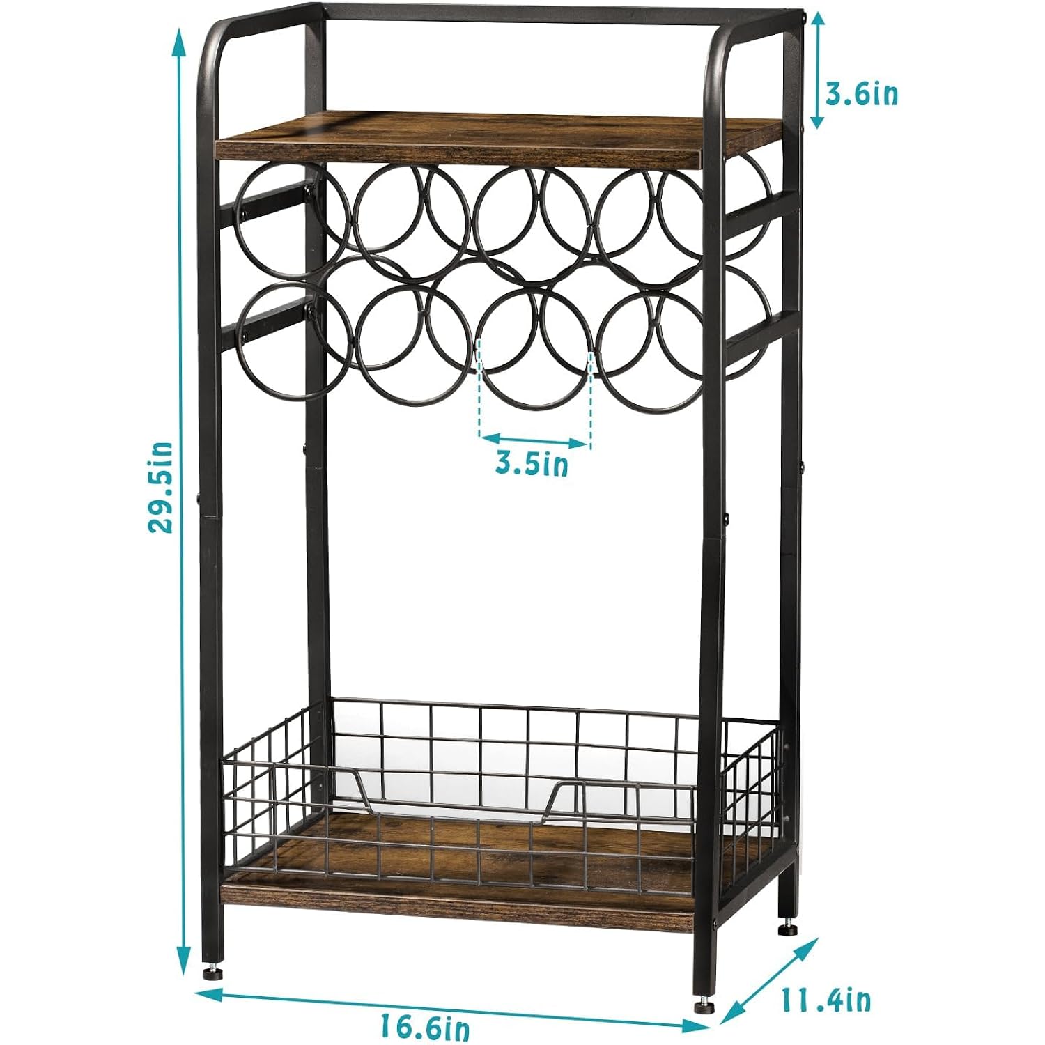 3-Tier Wine Rack Freestanding Floor Cabinet Corner Bar Cabinet Bar Cart,12 Individual Wine Storage Bottle Compartments Corner Bar Cabinet Holder,Wood + Black Frame Liquor Cabinet