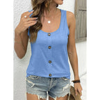 Womens Tank Tops Solid Button Crewneck Sleeveless Summer Tops Loose Fit