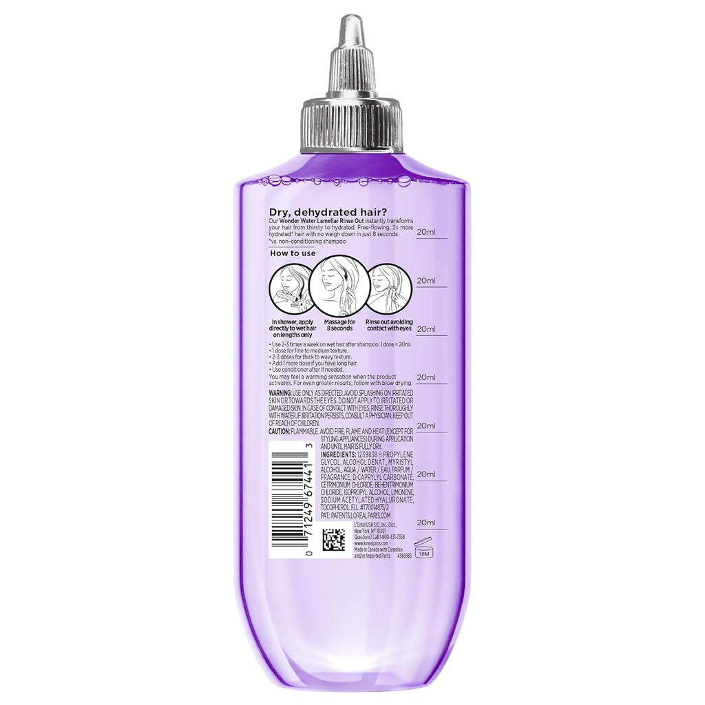 L'Oreal Paris Elvive Hyaluron Plump Flash Hydration Wonder Water Hair Rinse, 8 Second Hydrating Hair Care Treatment For Soft, Shiny Hair, 6.8 Fl Oz