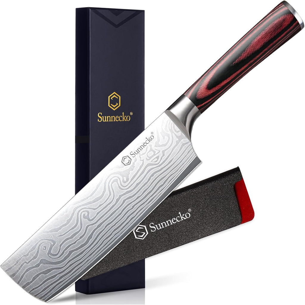 Nakiri Knife - 7" Kitchen Knife For Meat Cleaver And Vegetable Chopping, 12° Edge Razor Sharp High Carbon Stainless Steel Asian Chef Knife With Sheath, Kitchen Gift For Home Cooks Men