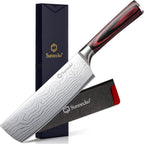 Nakiri Knife - 7" Kitchen Knife For Meat Cleaver And Vegetable Chopping, 12° Edge Razor Sharp High Carbon Stainless Steel Asian Chef Knife With Sheath, Kitchen Gift For Home Cooks Men