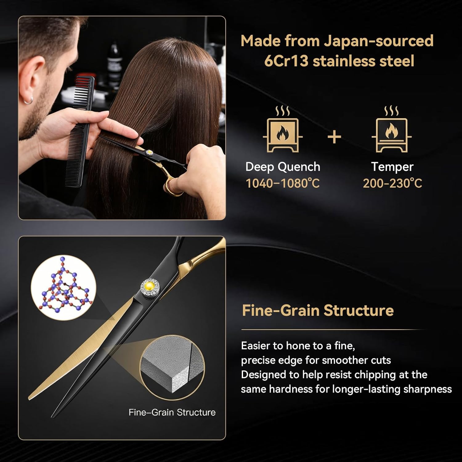 Japanese 6Cr13 Stainless Steel Hair Cutting Scissors Kit, 6” 21-Pcs Barber Scissors Set with Thinning Shears, Sharp No-Pull Blades for Barbers, Cosmetology Students & Home Use