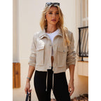Womens Cropped Bomber Jacket 2026 Trendy Zip Up Lightweight Utility Anorak Coat With Pockets