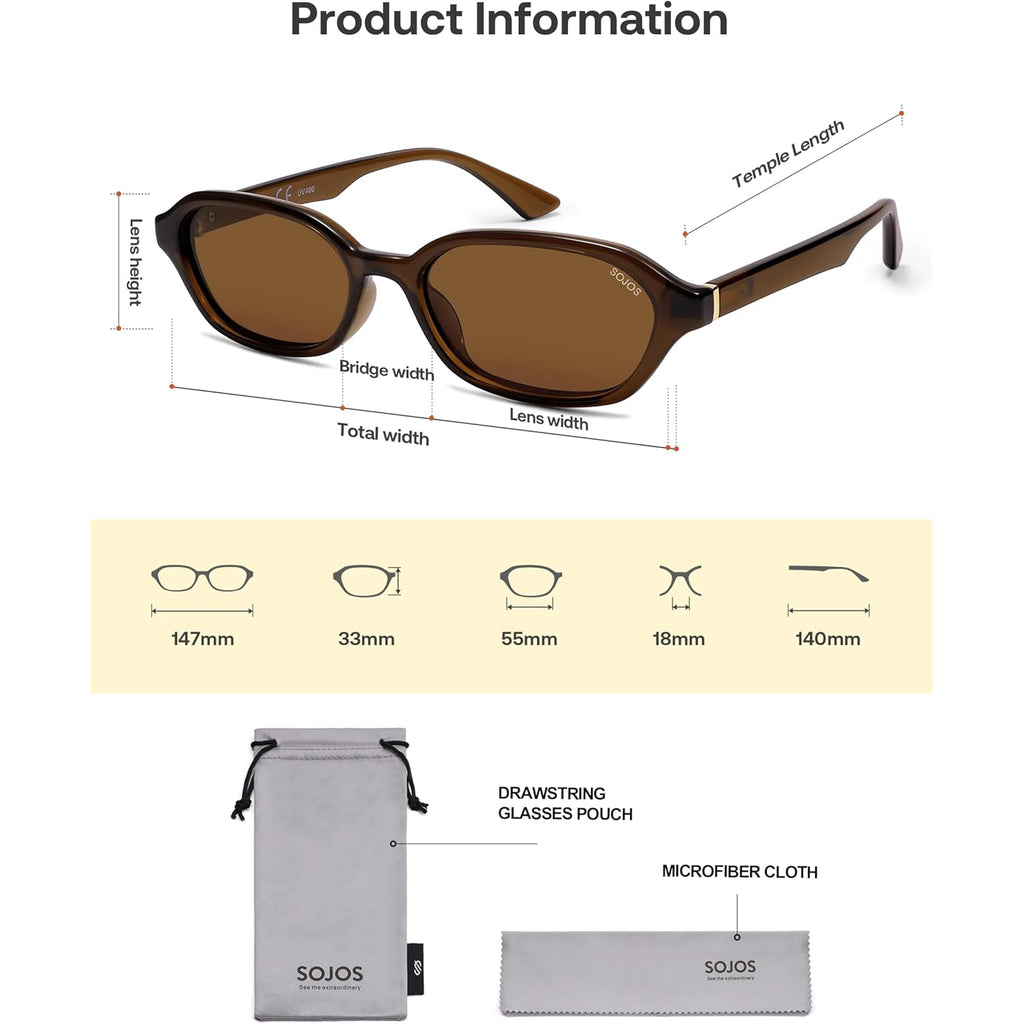 SOJOS Retro Rectangle Polarized Sunglasses for Women Men Trendy Hexagon Narrow Chic Y2K Sunnies SJ2629