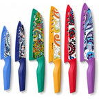 Astercook Paisley Pattern Knife Set With Cover | Dishwasher Safe, 6 Knife Sheath, German Stainless Steel, Rainbow Colorful Design