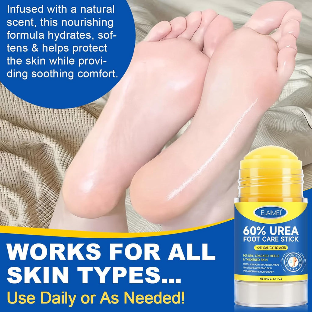 Urea Cream Stick 60% Plus 2% Salicylic Acid, Extra Strength Urea Foot Cream for Dry Cracked Heels, Callus Remover for Feet,Moisturizing Lotion for Hands, Knees,Elbows,Softens and Exfoliates Dead Skin