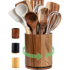 Wooden Utensil Holder, 360°Rotating 7.3'' Large Utensil Holder For Kitchen Counter, Kitchen Utensil Organizer, Utensil Crock, Farmhouse Kitchens Countertop Decor, Acacia Wood