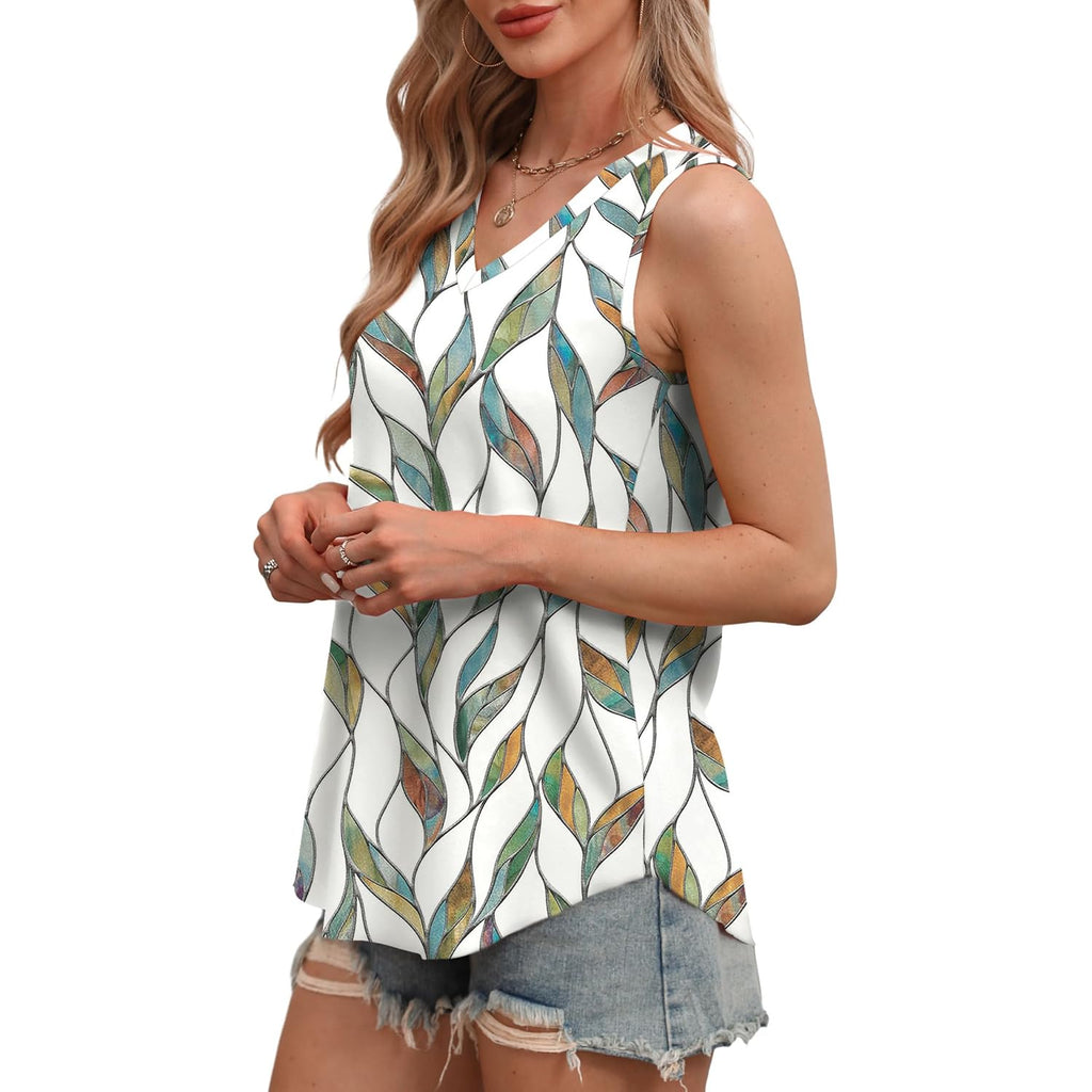 OFEEFAN Womens Tank Tops V Neck Sleeveless Flowy Loose Fit Basic Casual Summer Tops