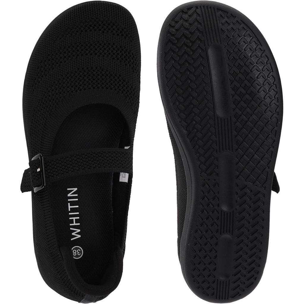 Whitin Women'S Barefoot Mary Jane Flats + Wide Toe Box + Zero Drop Sole + Adjustable Straps