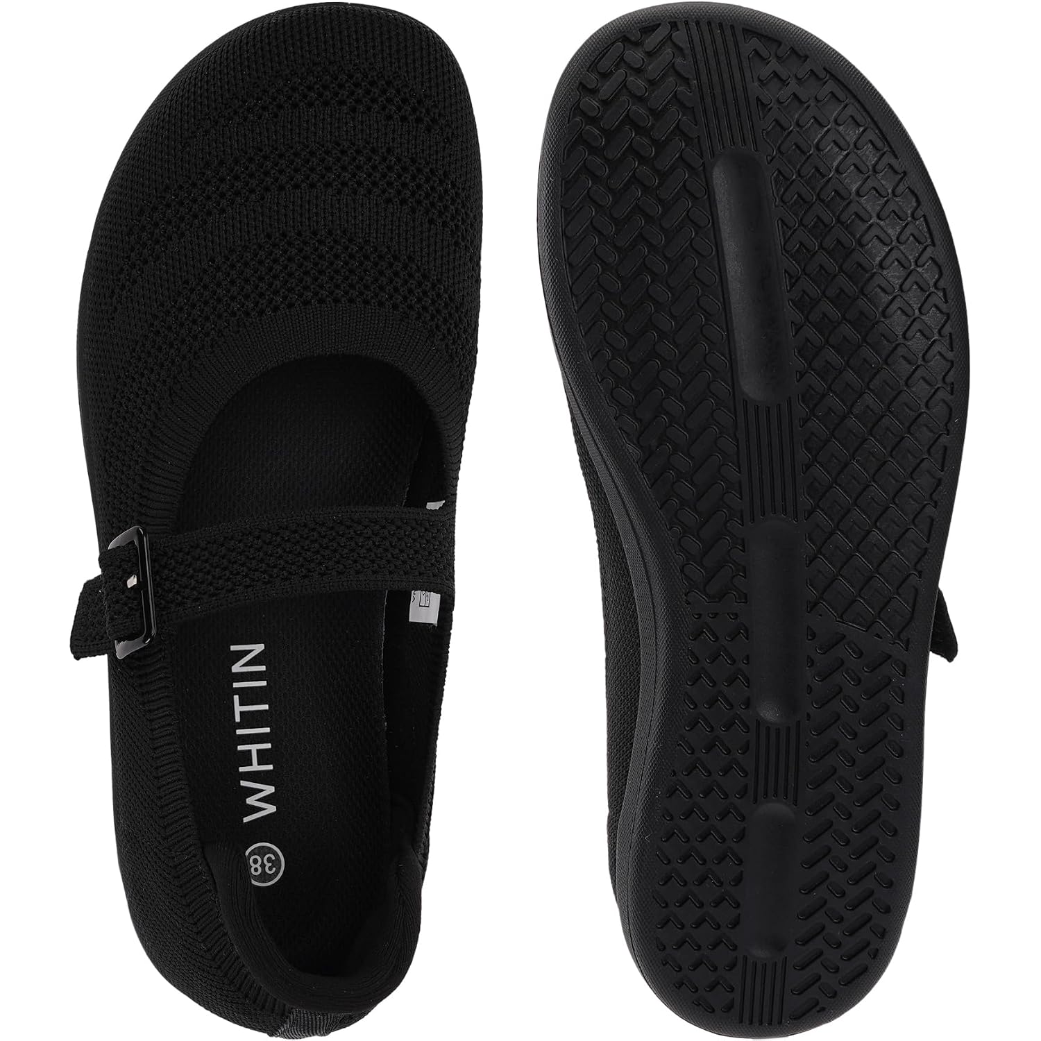Whitin Women'S Barefoot Mary Jane Flats + Wide Toe Box + Zero Drop Sole + Adjustable Straps