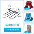 Magic Pants Hangers Space Saving - 2 Pack For Closet Multiple Layers Multifunctional Uses Rack Organizer For Trousers Scarves Slack (2 Pack With 10 Metal Clips)
