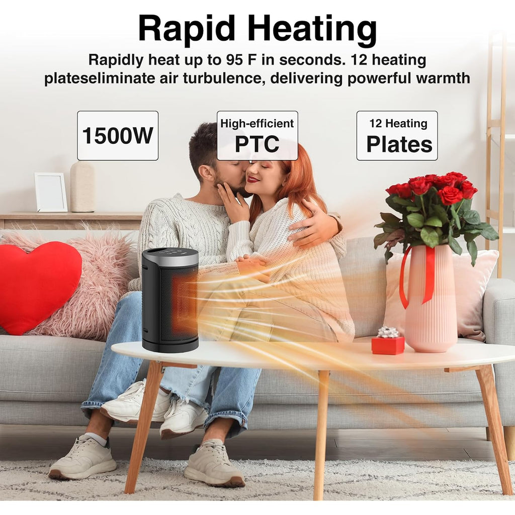 Space Heater, Winhl Small Portable Electric Heaters For Indoor Use With Thermostat And Remote, 70°Oscillation, 12H Timer, 5 Modes, 1500W Ptc Ceramic Fast Safety Heat For Office Bedroom Home