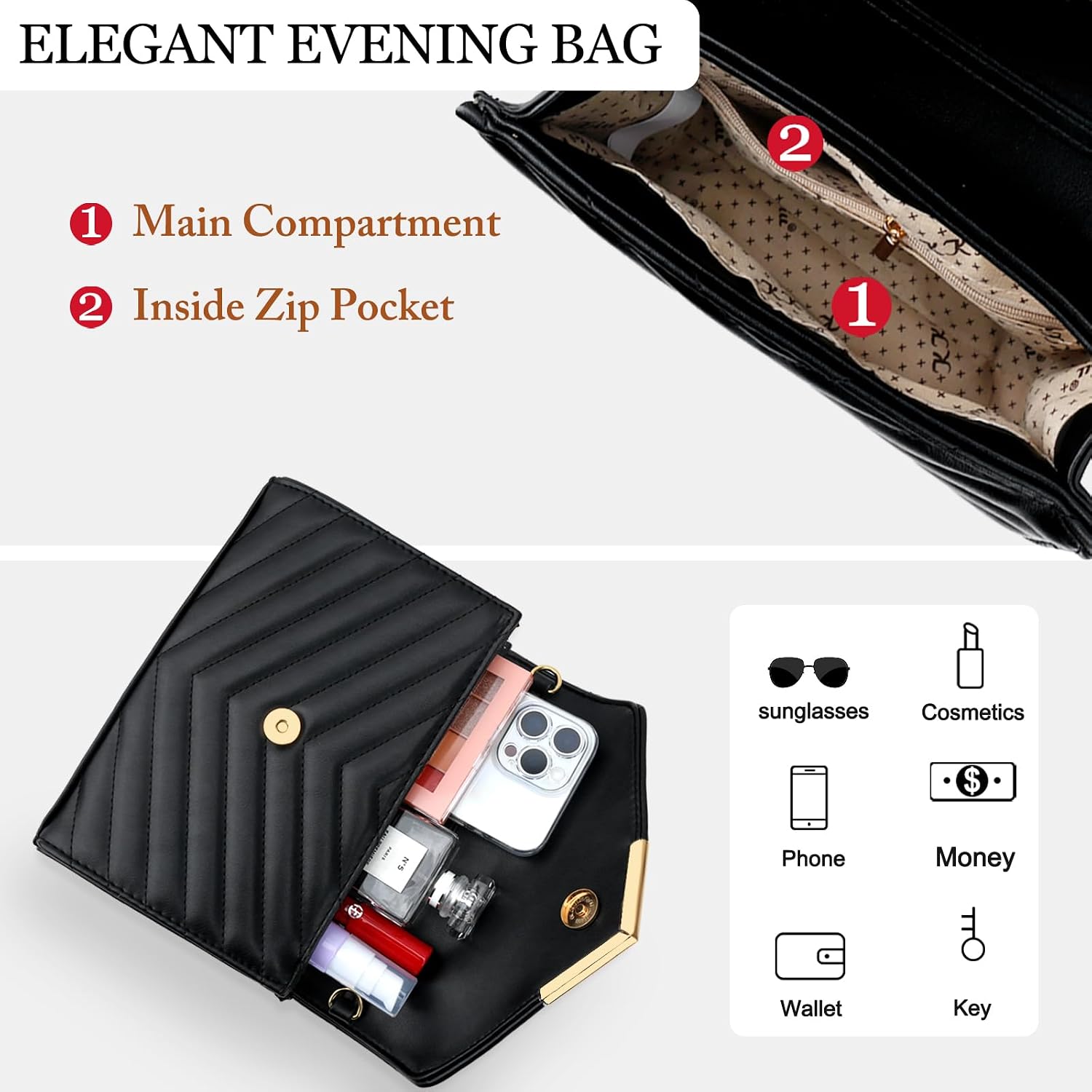 Kkxiu Women Formal Vegan Leather Evening Envelope Clutch Purses And Handbags For Party Wedding Prom Bridal