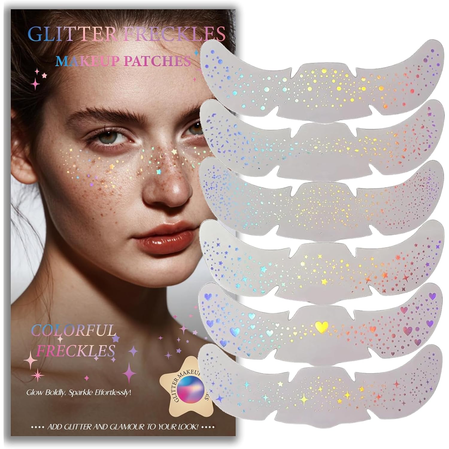 Glitter Freckles, Holographic Face And Body Glitter Tattoo Sparkle For Women Gold Glow Cosmetic Star Makeup Accessories For Festival Rave (Holographic)