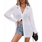 Totatuit Women'S Sheer Button Up Blouse See Through Tops Sexy Button Down Shirt Beach Cover Up
