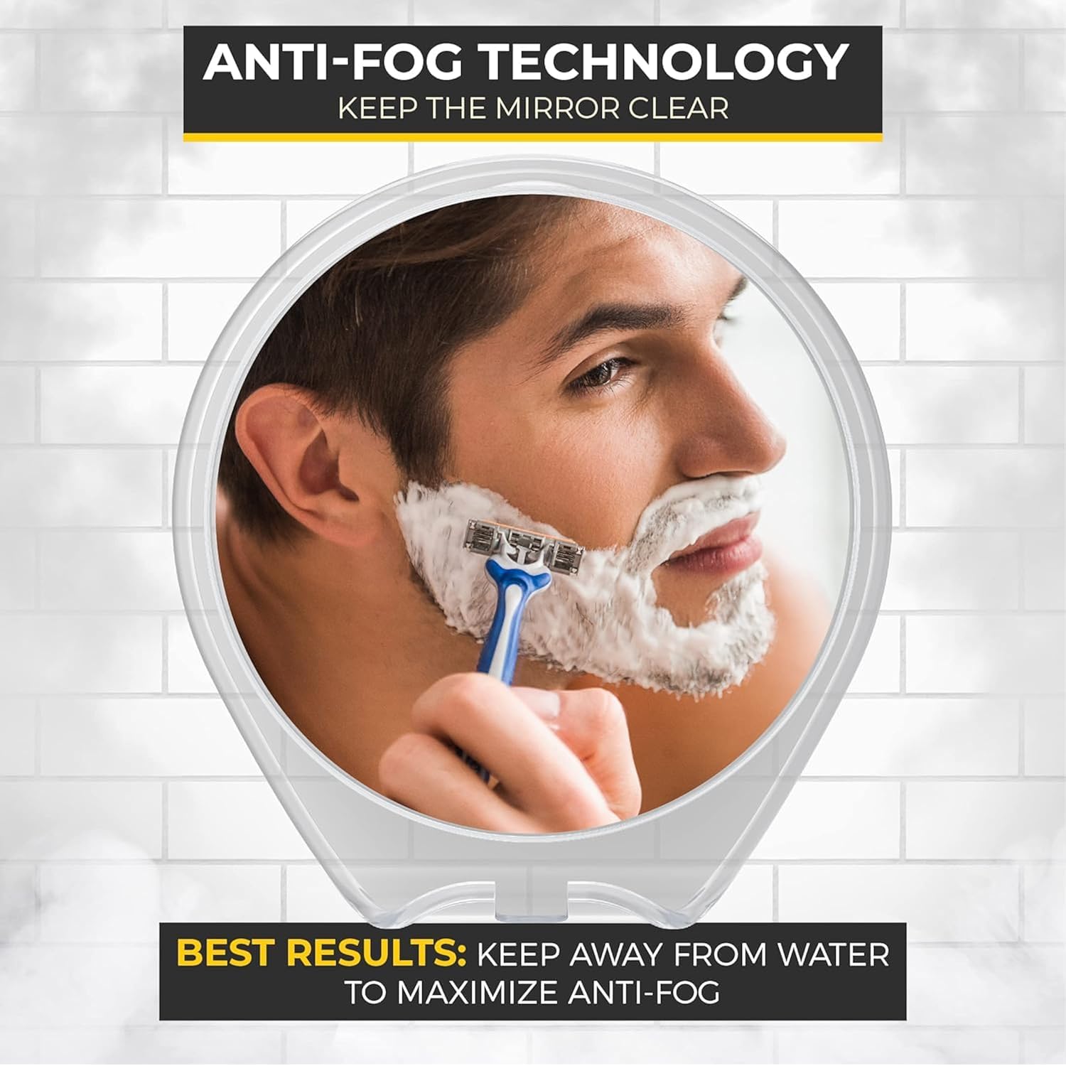 Honeybull Fogless Shower Mirror For Shaving With Suction Mount, White | Shatterproof Acrylic Bathroom Accessory With 360 Swivel & Built-In Razor Hook, Clear Reflection In Steam & No-Drill Setup