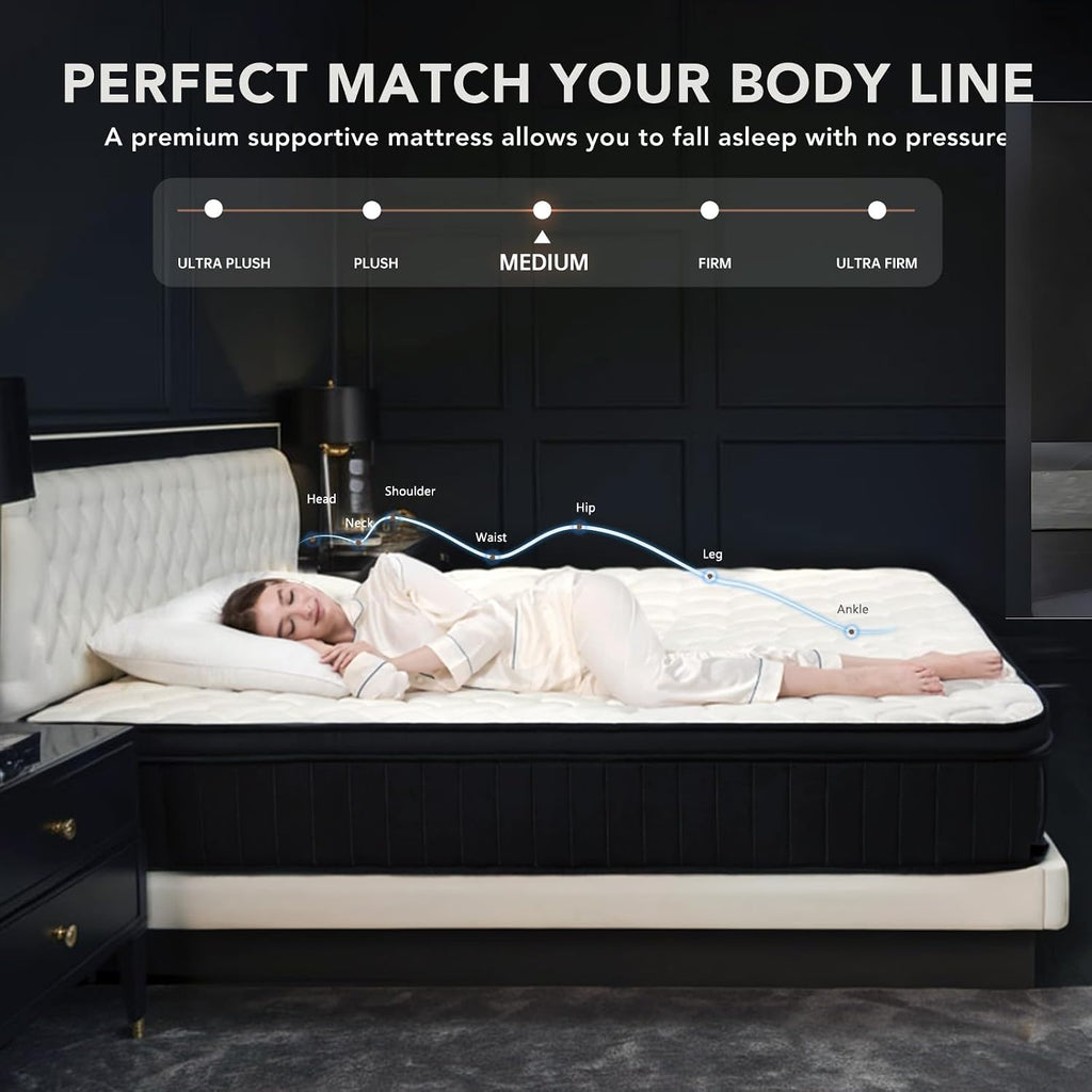 Moccona 12 Inch Queen Size Mattresses, Memory Foam Hybrid Mattress In A Box With Independent Spring, Soft And Comfortable, Pressure Relief, Certipur-Us Certified, Medium Firm