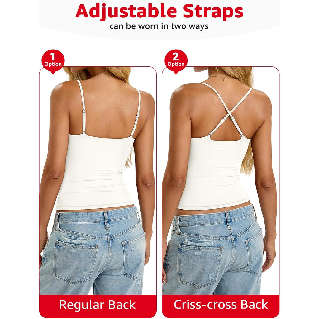 Womens Padded Cami Tank Tops Double Lined Spaghetti Strap Built in Bra Shirts Slim Fitted Basic Summer Cloth 2026