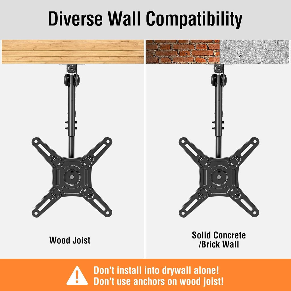Elived Flip Down Ceiling Tv Mount For Most 14-40 Inch Tvs, Floding Tv Mount For Flat And Pitched Roof, Height Adjustable Full Motion Tv Bracket 360° Swivel For Patio, Max Vesa 200X200Mm, Up To 22 Lbs