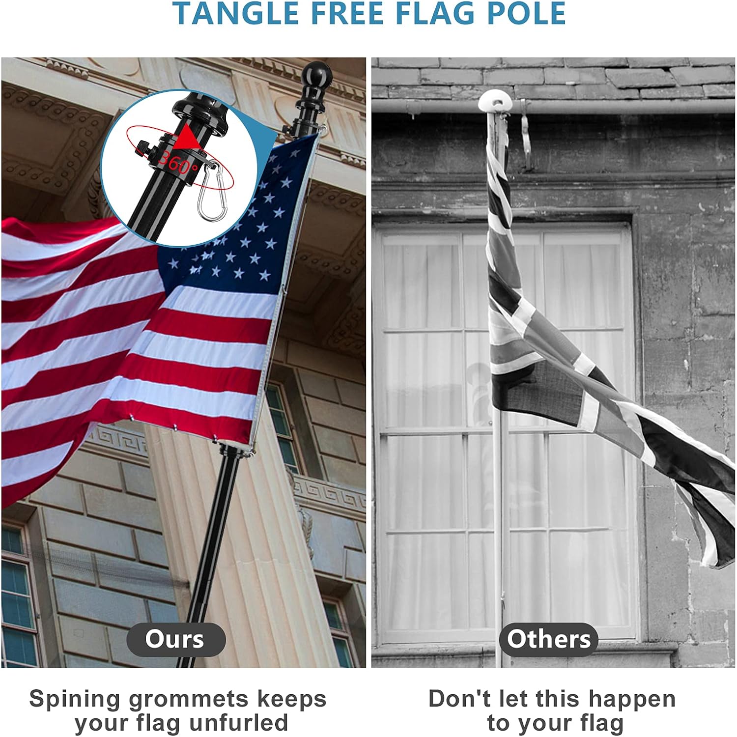 American Flag Poles For Outside House - 5Ft Tangle Free Flag Pole For House With Holder Bracket,Residential Flagpole Kit For Outdoor Porch Garage - Black