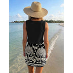 Saukole Womens Summer Causal Loose Sleeveless Crew Neck Drawstring Waist Mini Short Dress With Pockets