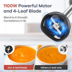Ganiza Immersion Blender Handheld, 6 In 1 Hand Blender Stainless Steel Blade, 15 Speed Stick Blenders Electric, 800Ml Mixing Beaker, 600Ml Chopper, Whisk, Frother, Potato Masher