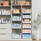 5 Pack Stackable Closet Storage Basket - Stackable Storage Bins, Multifunctional & Foldable Closet Organizer Waterproof, Wardrobe Cupboard Space-Saving Hat Storage Drawer Organizer, White