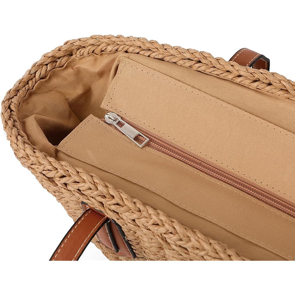 Women's Straw Shoulder Bag Large Rattan Woven Totes Summer Travel Beach Handbag Handmade Top Handle Purse