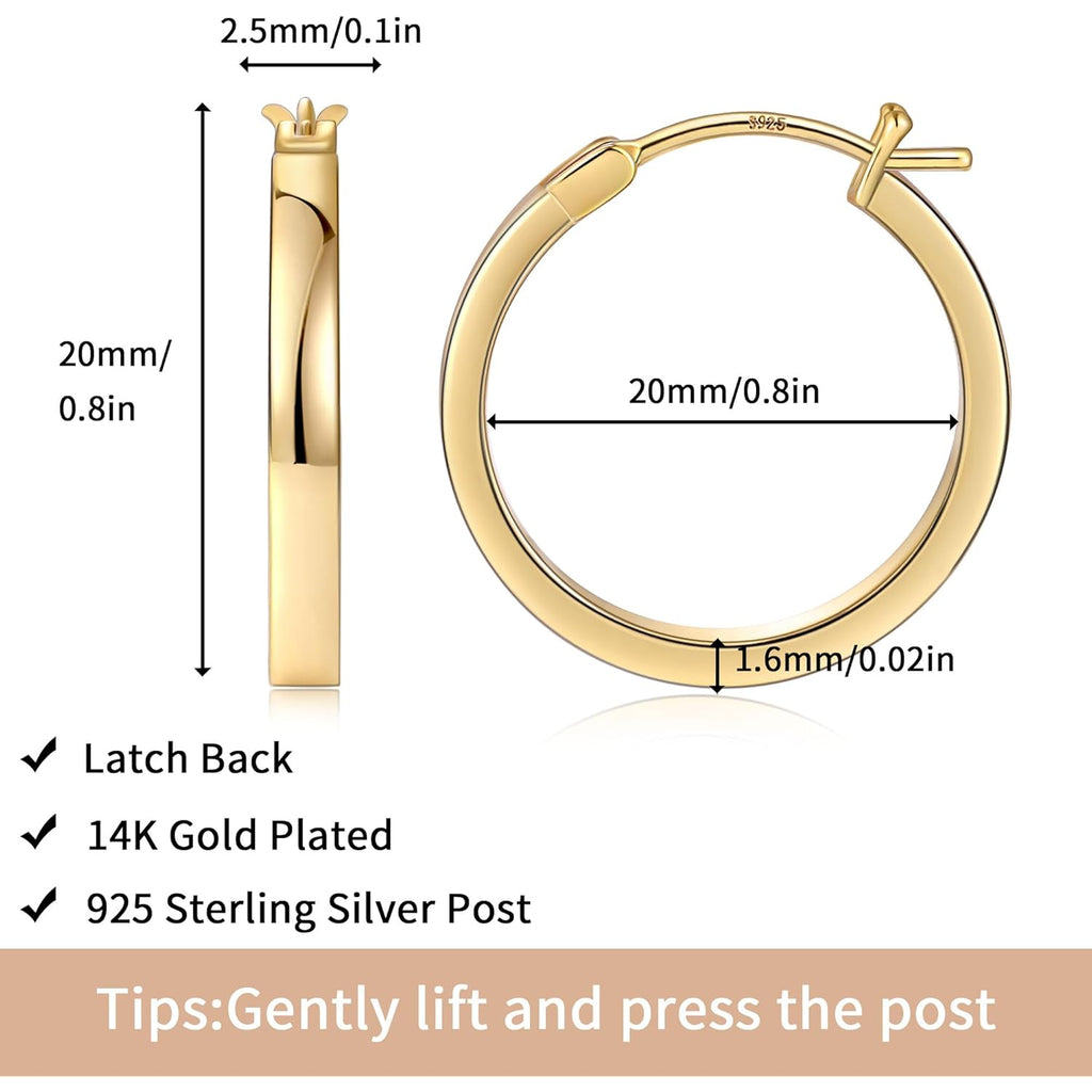 Gacimy Flatted Hoop Earrings for Women 14K Gold Plated with 925 Sterling Silver Post