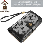 Coco Rossi Women Wallets Multi Card Case Wallet Clutch Wallet Card Holder Organizer Ladies Purse Wrist strap Purse, Black Butterfly