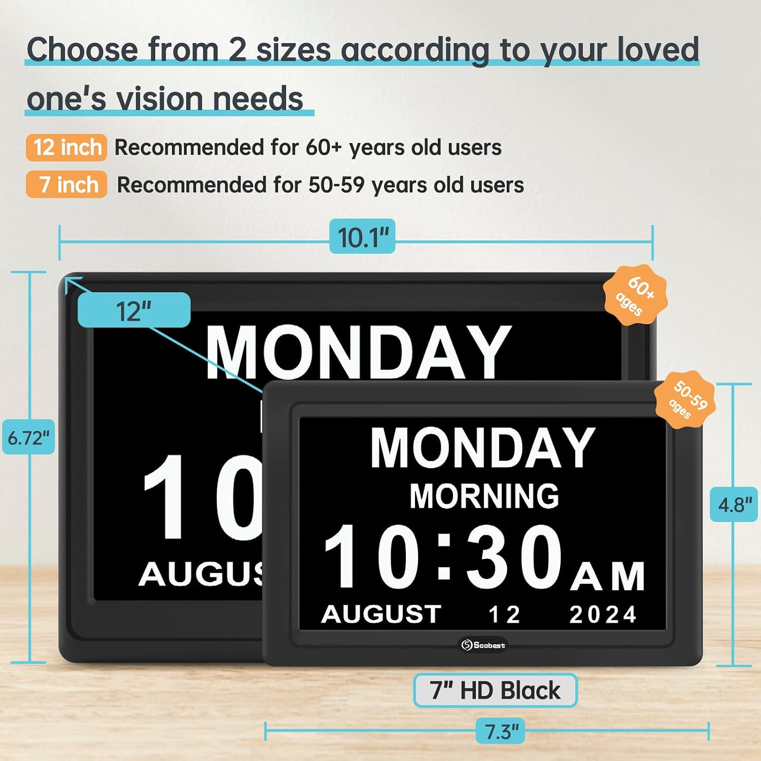 Dementia Digital Clock For Seniors Elderly, 20 Alarm Reminders 3 Ringtones For Memory Loss Alzheimers, Electric Time Date Day Large Display Calendar Clock, Auto Dst, 1024 * 600P Hd