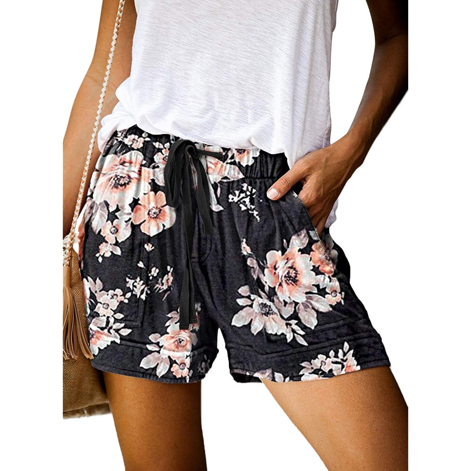 Womens Comfy Drawstring Casual Elastic Waist Pocketed Loose Fit Shorts Plus Size