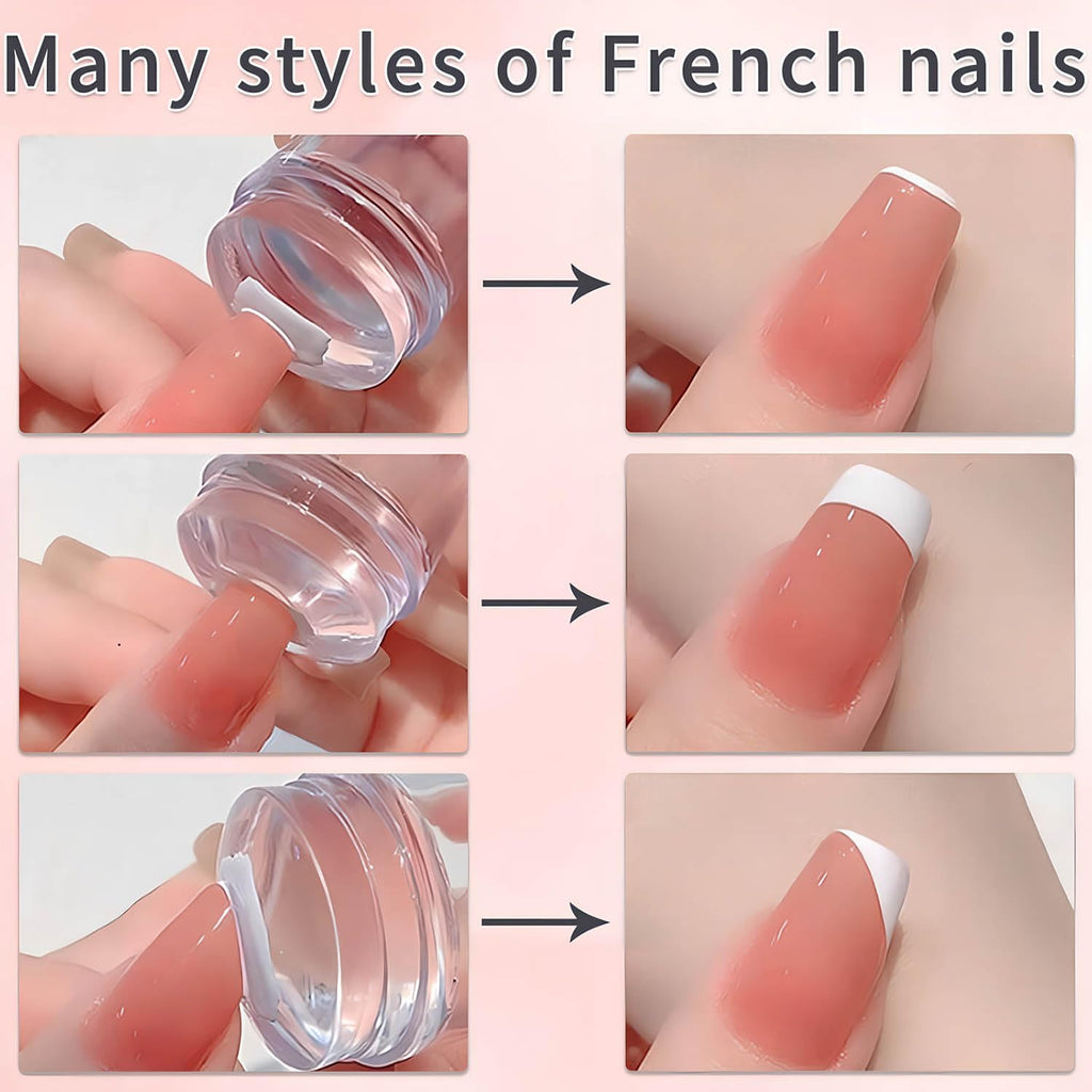 French Tip Tool,Nail Art Stamper Kit,Clear Silicone Stamping Jelly With Scraper,French Tip Stamp For Manicure Home DIY Nail Tips(2 PCS)