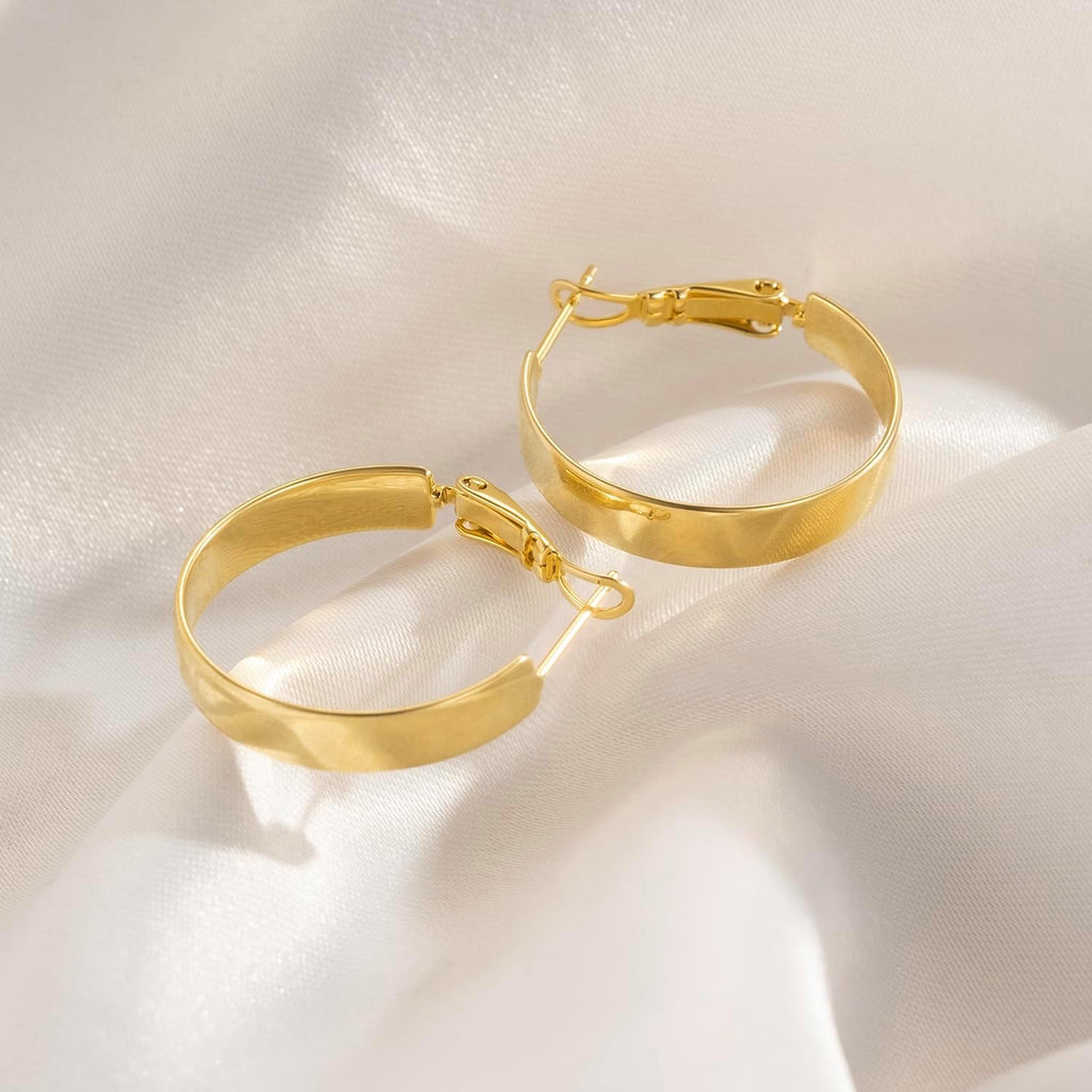 Hoop Earrings 14K Gold Hoop Earrings for Women Square-edge Gold Earring Hoops Paddle Back Women’s Hoops Earring Birthday Gifts 22mm
