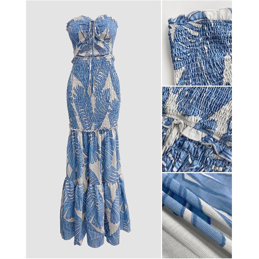 Chicme Floral Printed Vacation Dress Halter Tie Ruched Shirred Bandeau Party Dress Slim Ruffle Hem Wedding Guest Dress