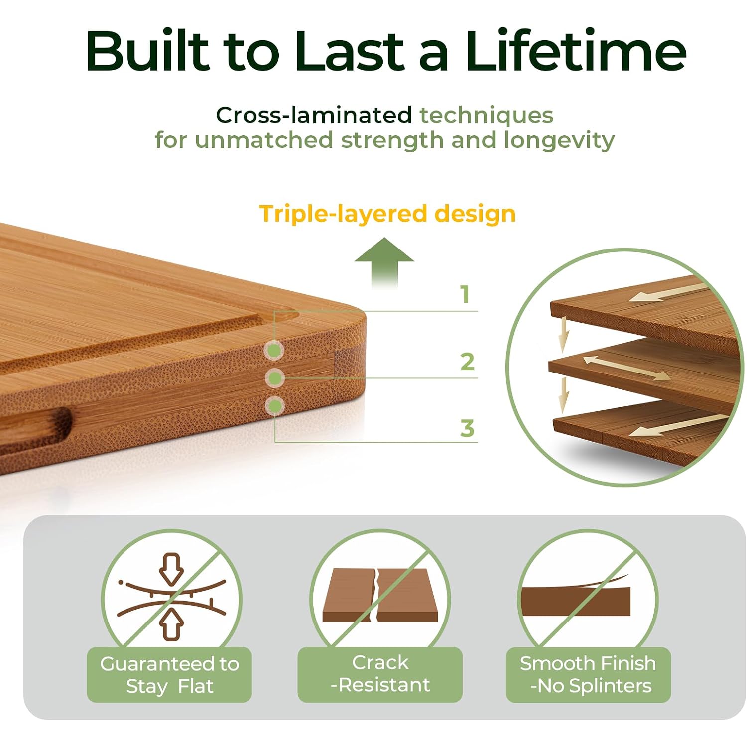 Keechee Bamboo Cutting Board, Durable Wood Cutting Boards For Kitchen With Deep Juice Grooves & Built-In Handles, Ideal Charcuterie & Chopping For Meat, Vegetables And Fruits Ideal Kitchen Gifts