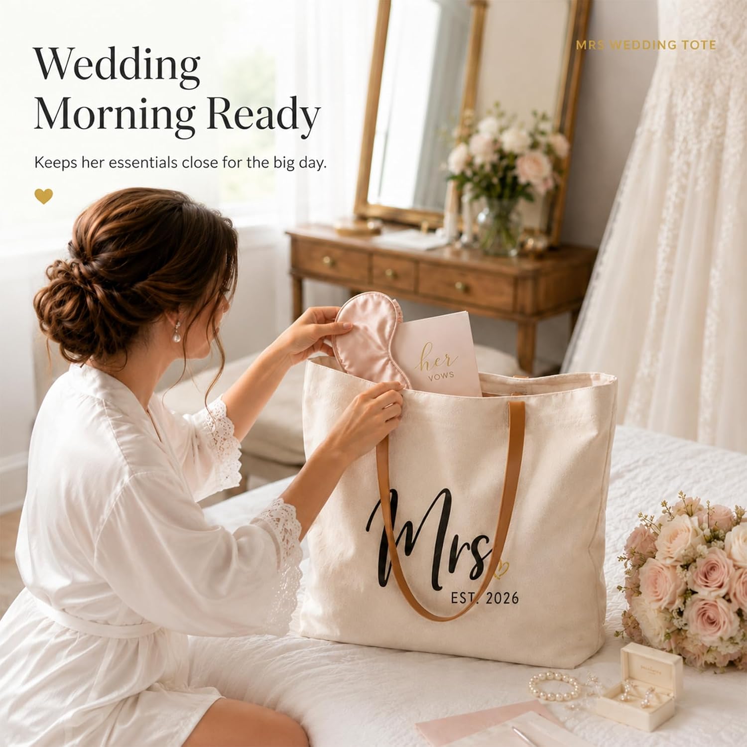 Elegantpark Mrs Gifts For Bride 2026 - Large Canvas Wedding Tote Bag With Zipper, Bridal Shower Gift For Bride To Be, Bachelorette Party Honeymoon Beach Bag