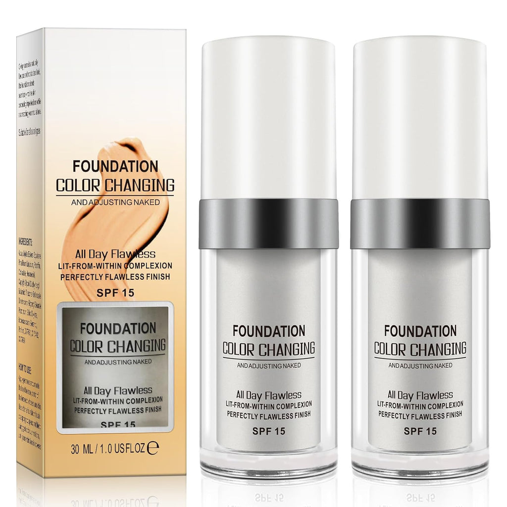 Color Changing Foundation, 2 Pack, Liquid, Moisturizing, Sunscreen, 30Ml