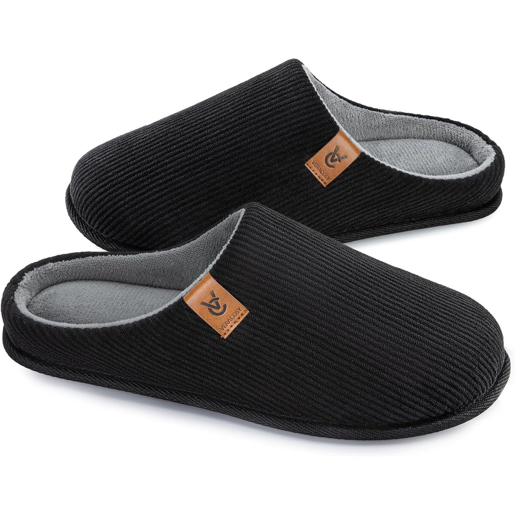 Veracosy Men'S Cozy Slip-On Slippers Corduroy Memory Foam Indoor House Shoes
