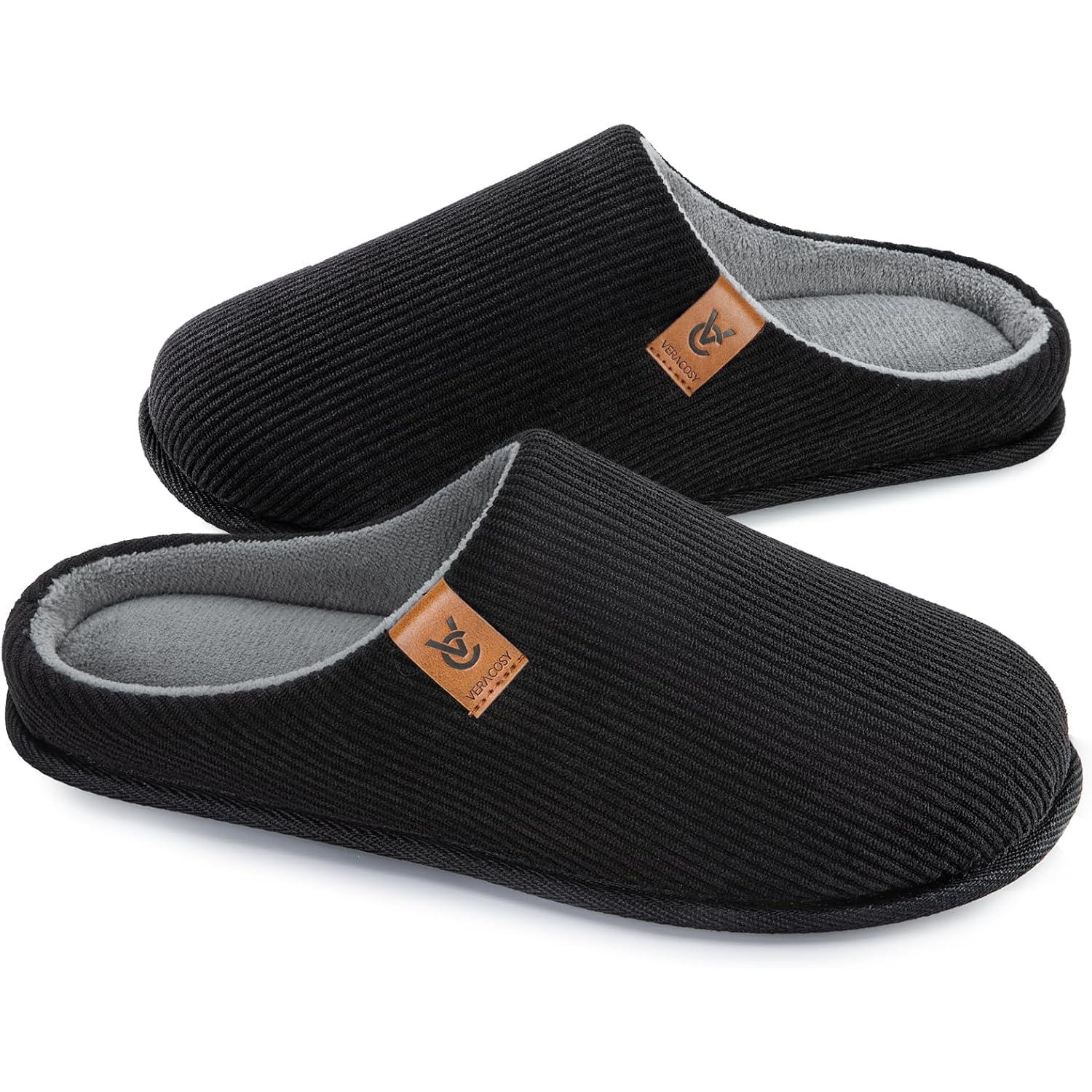 Veracosy Men'S Cozy Slip-On Slippers Corduroy Memory Foam Indoor House Shoes