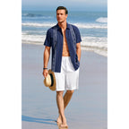 Runcati Mens Short Sleeve Guayabera Shirts Linen Cotton Button Down Mexican Embroidered Cuban Wedding Shirt Summer Beach Tops