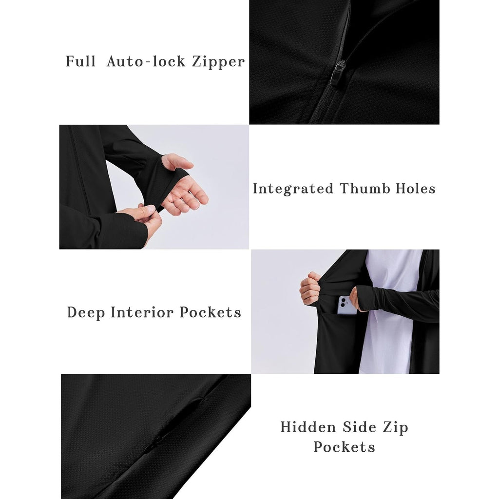 Pinspark Men'S Upf50+ Full Zip Outdoor Hoodies Lightweight Sun Protection Long Sleeve Jacket For Fishing Hiking With Pockets
