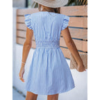 Cupshe Women'S Striped Summer Dresses V Neck Casual Mini Dress Flutter Sleeve Ruffle Button Sundresses