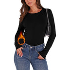 Wiholl Long Sleeve Thermal Shirt For Women Light Fleece Tops Spring 2026 Crew Neck Casual Basic T-Shirts