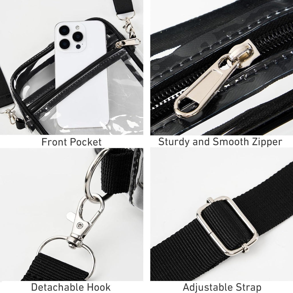 Fibrdoo Clear Crossbody Purse Bag, Clear Bag Stadium Approved with Front Pocket for Concerts Sports Festivals