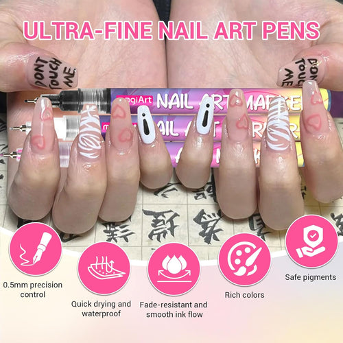 12 Colors Nail Art Pens, Fine Tips Nail Polish Pens Quick Dry, Graffiti Dotting Pen Acrylic Painted Pen Kit 3d Nail Polish Pens Drawing Painting for Diy Nails Art Design Manicure Tools