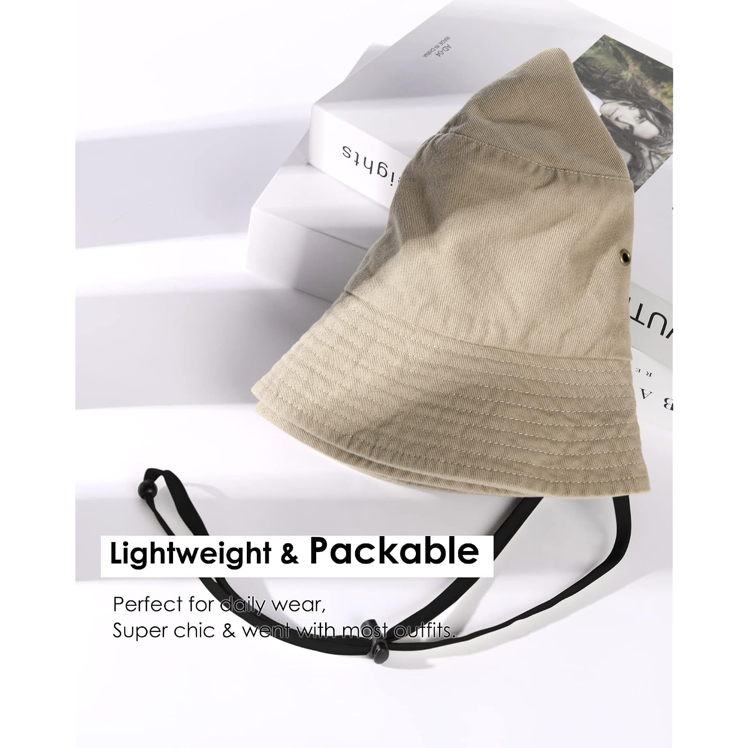 Furtalk Bucket Hats For Women Washed Cotton Packable Summer Beach Sun Hats Bucket Hat With Strings For Travel