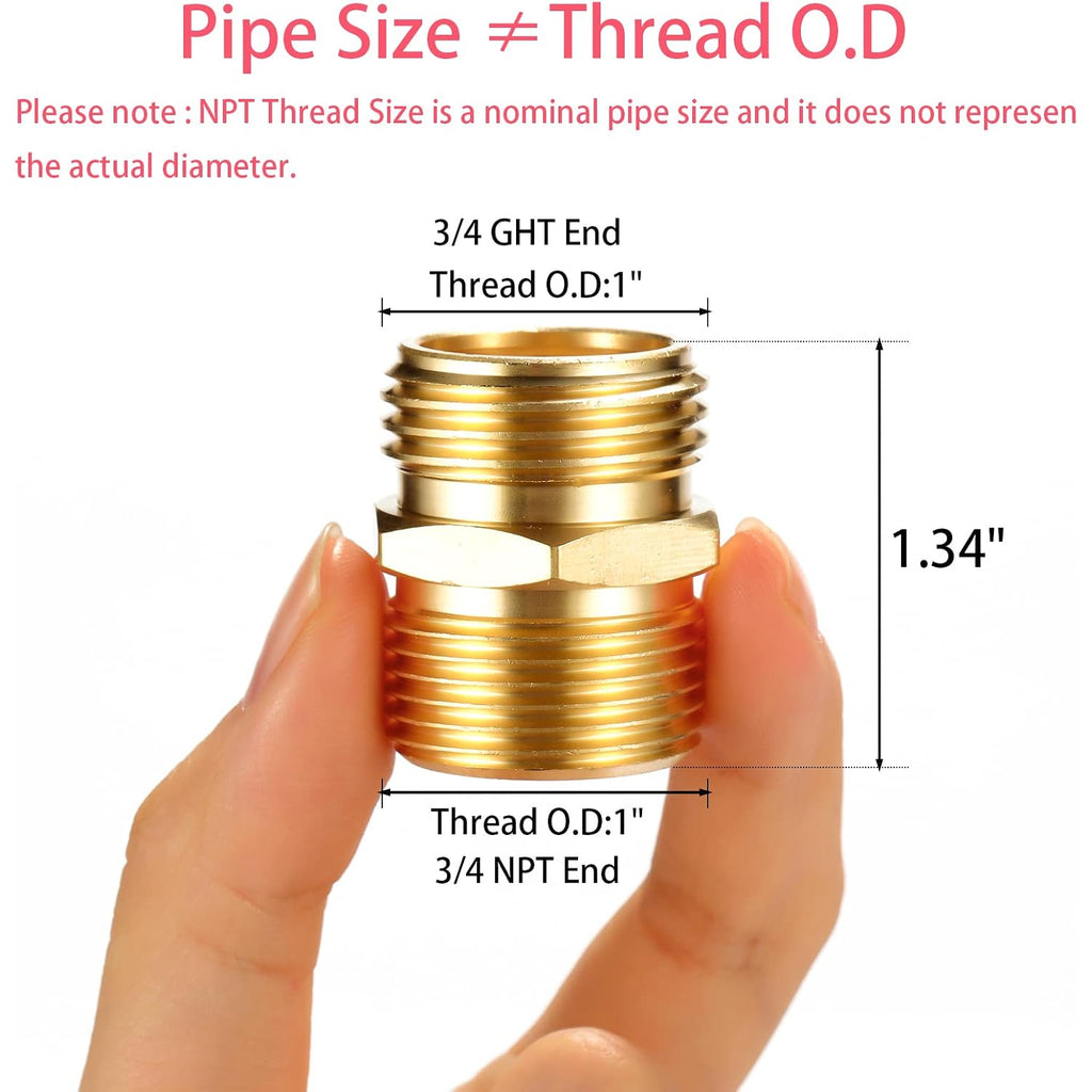 2 Pack 3/4" Ght To 3/4" Npt Male Connector, Brass Garden Hose Fitting, Male Hose Adapter | Ght To Npt Adapter Brass Fitting, Garden Hose To Pipe Fittings Connect
