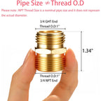 2 Pack 3/4" Ght To 3/4" Npt Male Connector, Brass Garden Hose Fitting, Male Hose Adapter | Ght To Npt Adapter Brass Fitting, Garden Hose To Pipe Fittings Connect